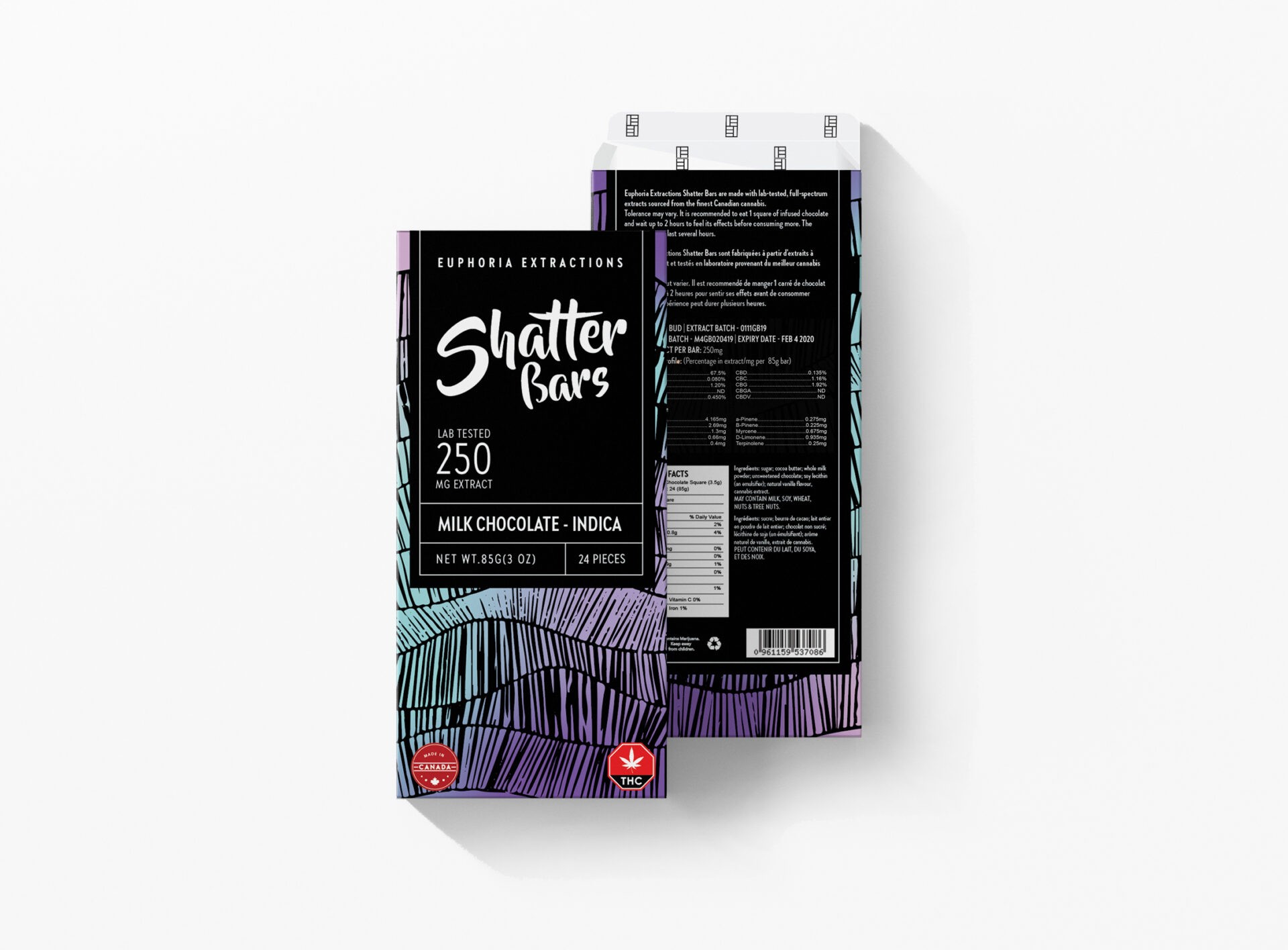 Euphoria Extractions – 500mg Shatter Bar – Milk Chocolate (Sativa) | BC Weed Edible Canada