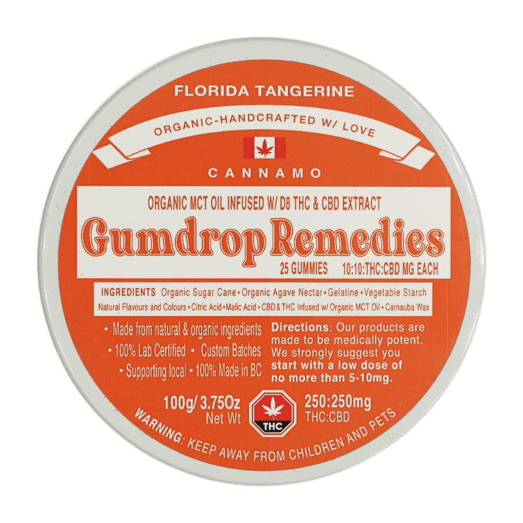 Gumdrop Remedies – Florida Tangerine 1:1 Gummies – 250mg THC/250mg CBD | BC Weed Edible Canada